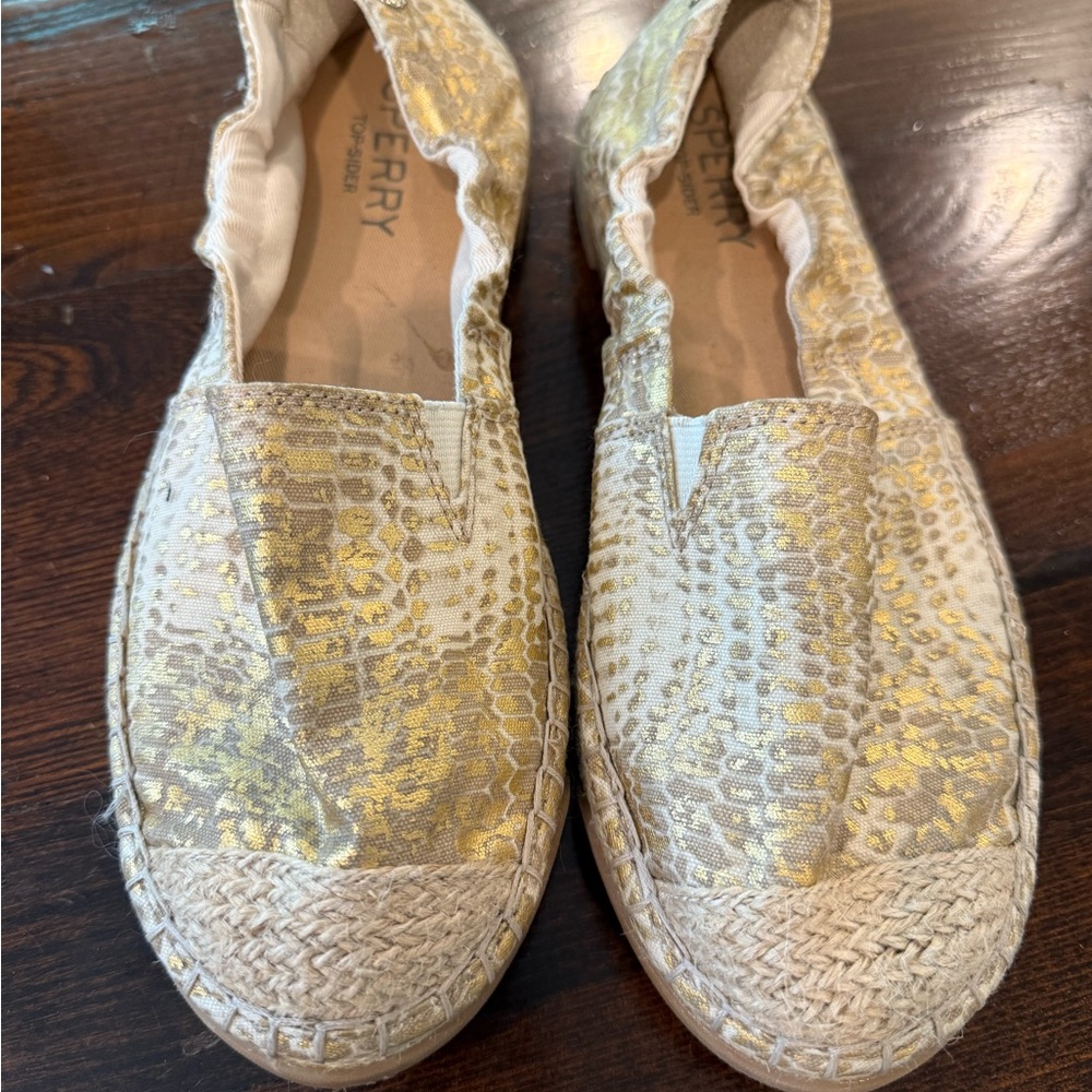 Sperry Gold Espadrille Slip-Ons with Textured Upper